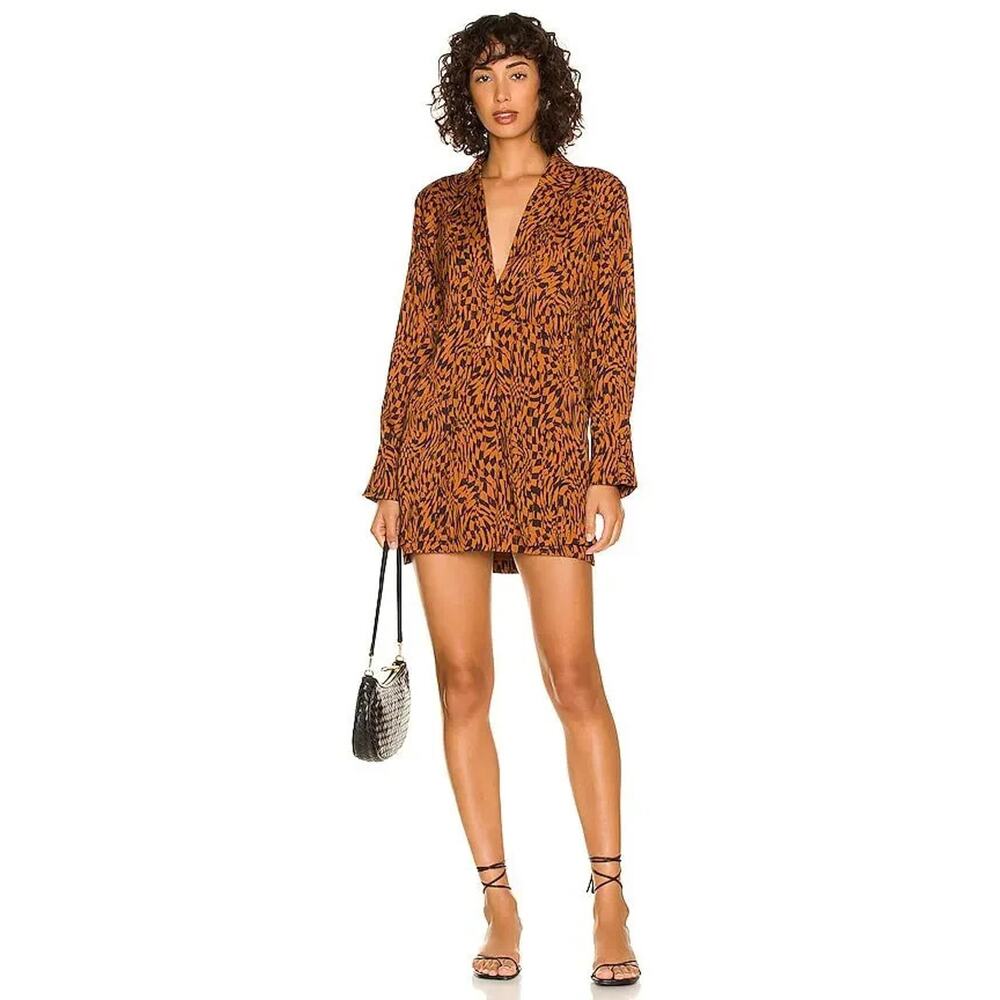 Free People x REVOLVE Jacket Blouse Small Beatrice Brown Leopard Print